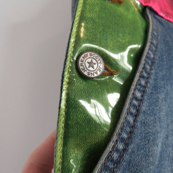 JEREMY SCOTT X MOSCHINO Neon Applique Denim Overall Dress Avant Garde Size US 6 - Picture 8 of 15